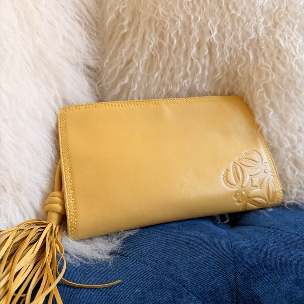 Loewe yellow Leather Clutch with Embossed Detailing